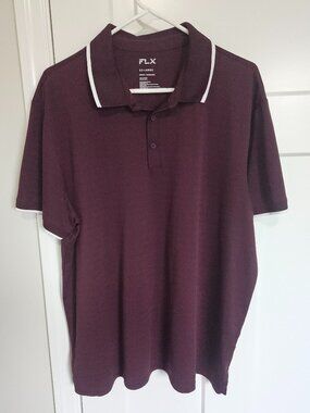 FLX Men's XXL Burgundy Tipped Polo Shirt Golf Performance Textured Stretch